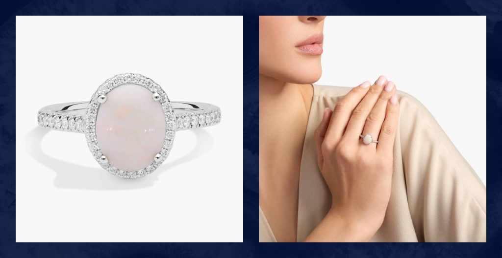 An opal gemstone wedding ring.