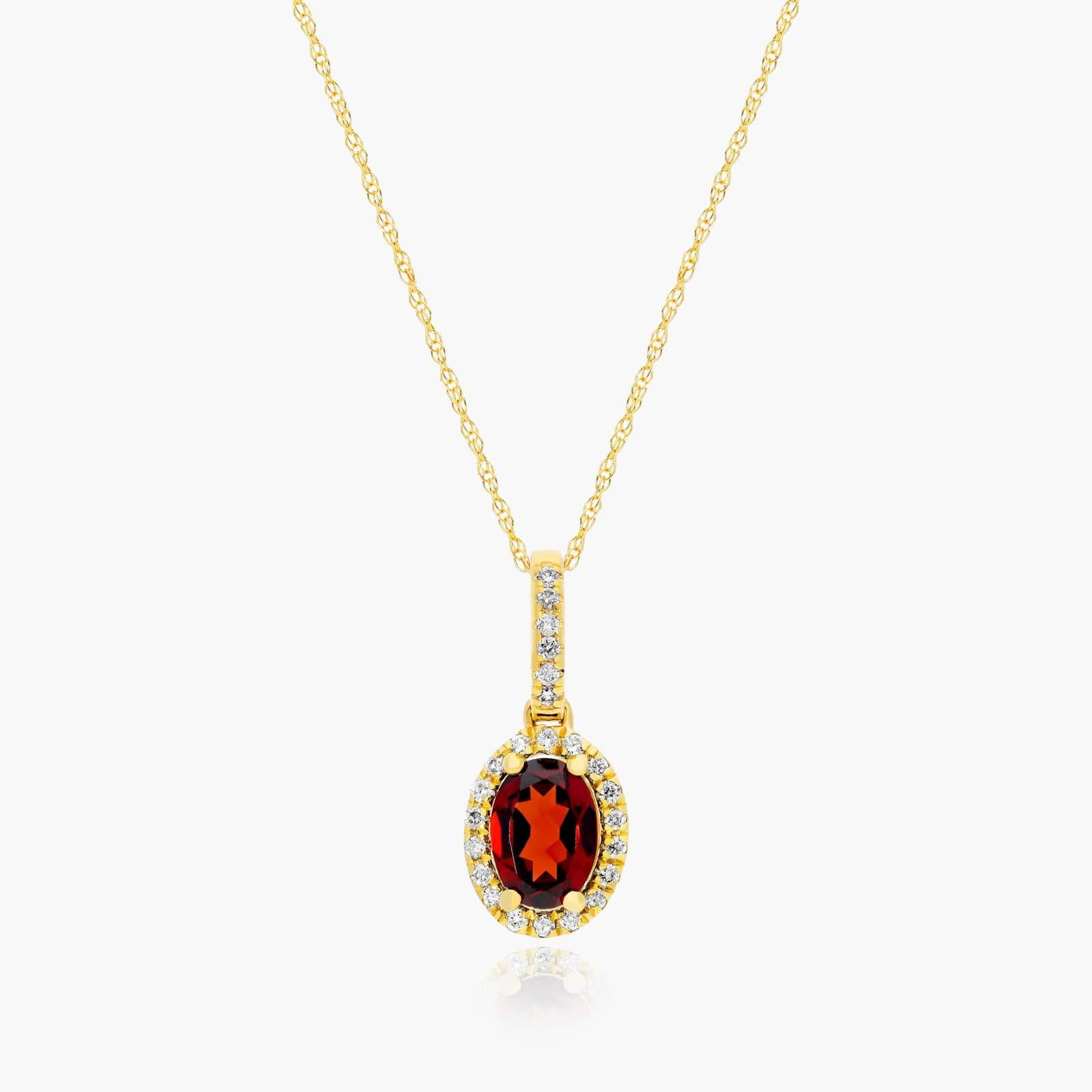 14K Yellow Gold Oval Halo Garnet and Diamond Necklace By James Allen