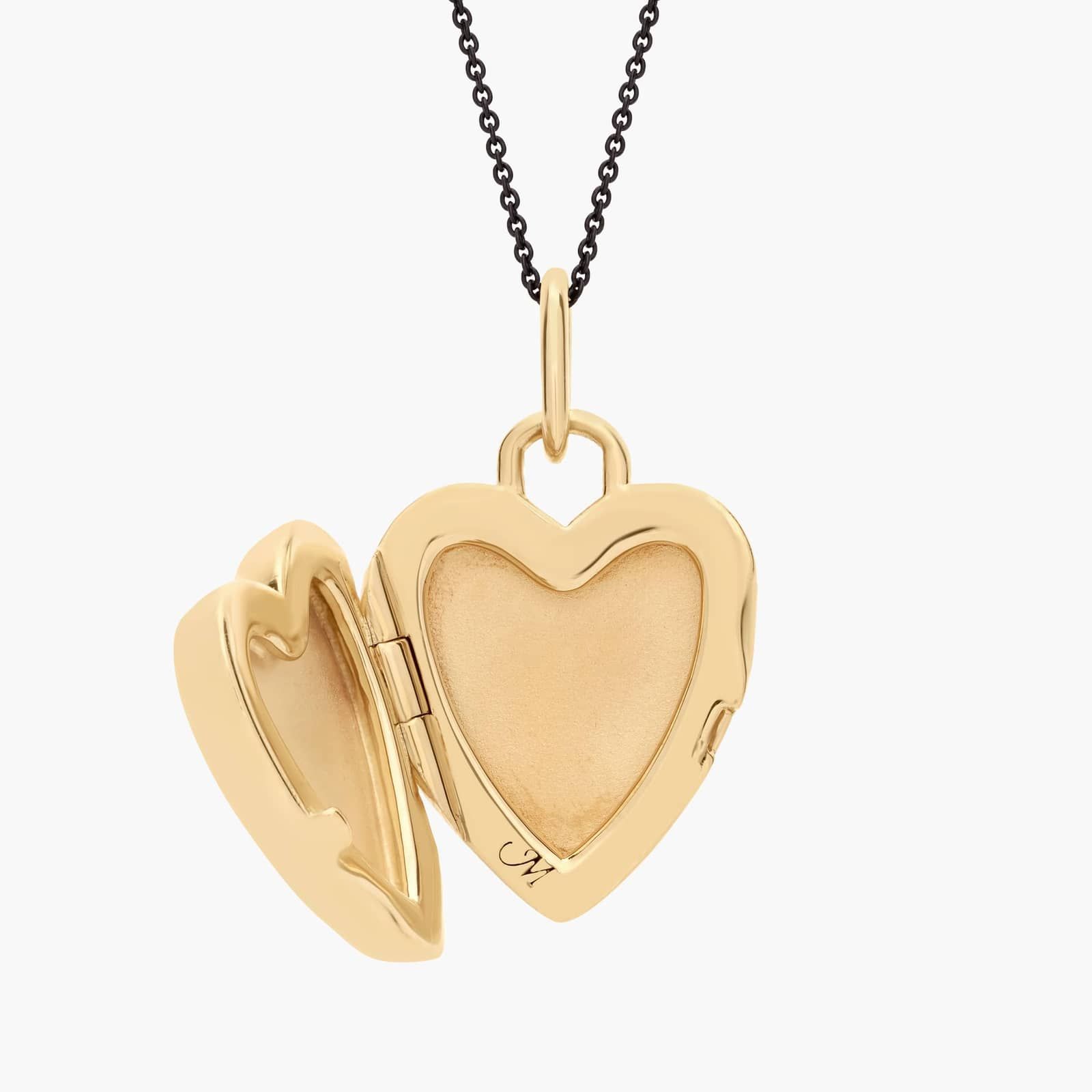 17" Monica Rich Kosann White Enamel Heart Locket in 18k Yellow Gold and Sterling Silver