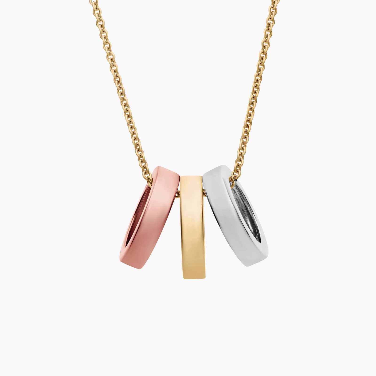 18" Tri-Colored Ring Pendant in 14k Italian Yellow, White, and Rose Gold (1 mm)