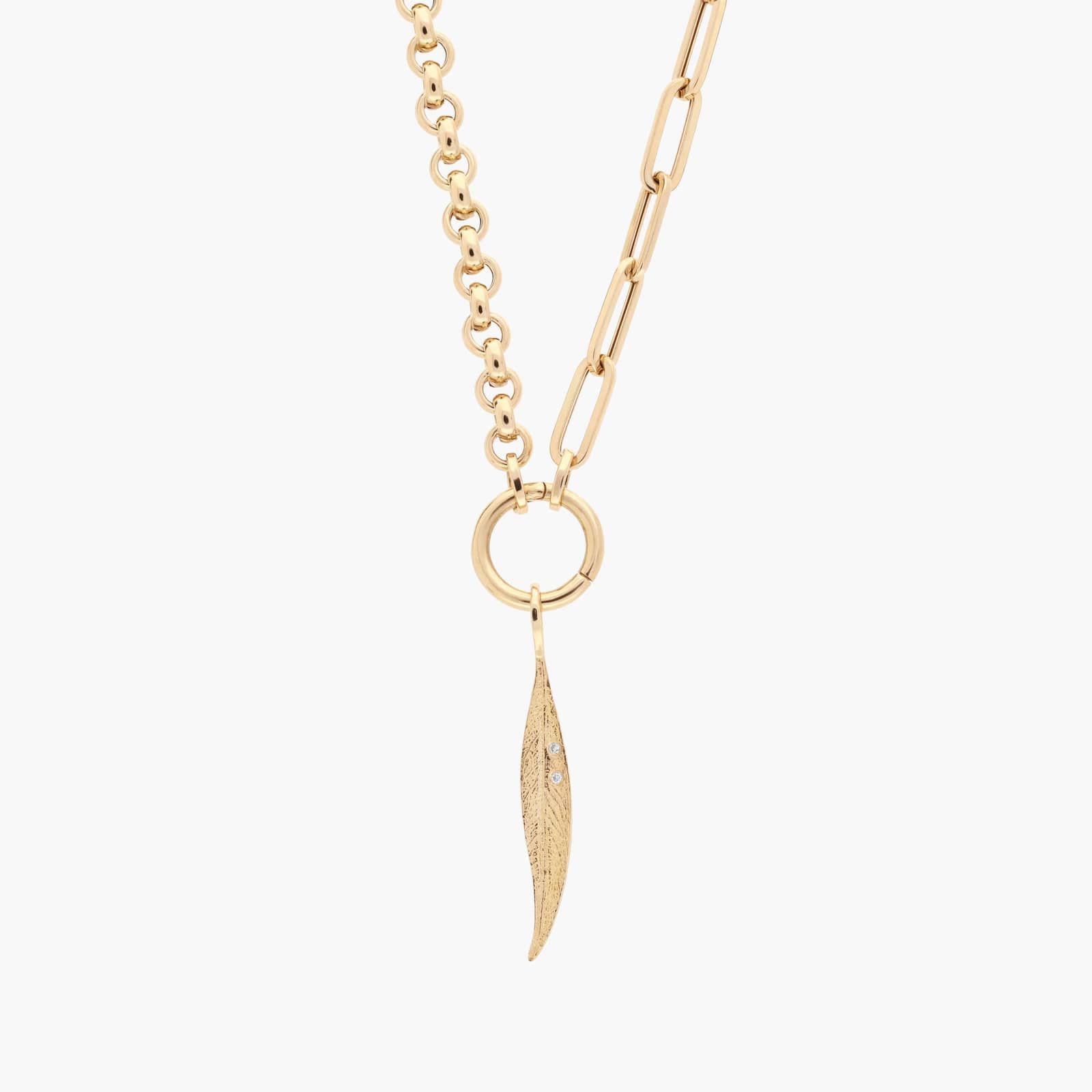 18" Mixed Link Chain with Leaf Charm in 14k Yellow Gold