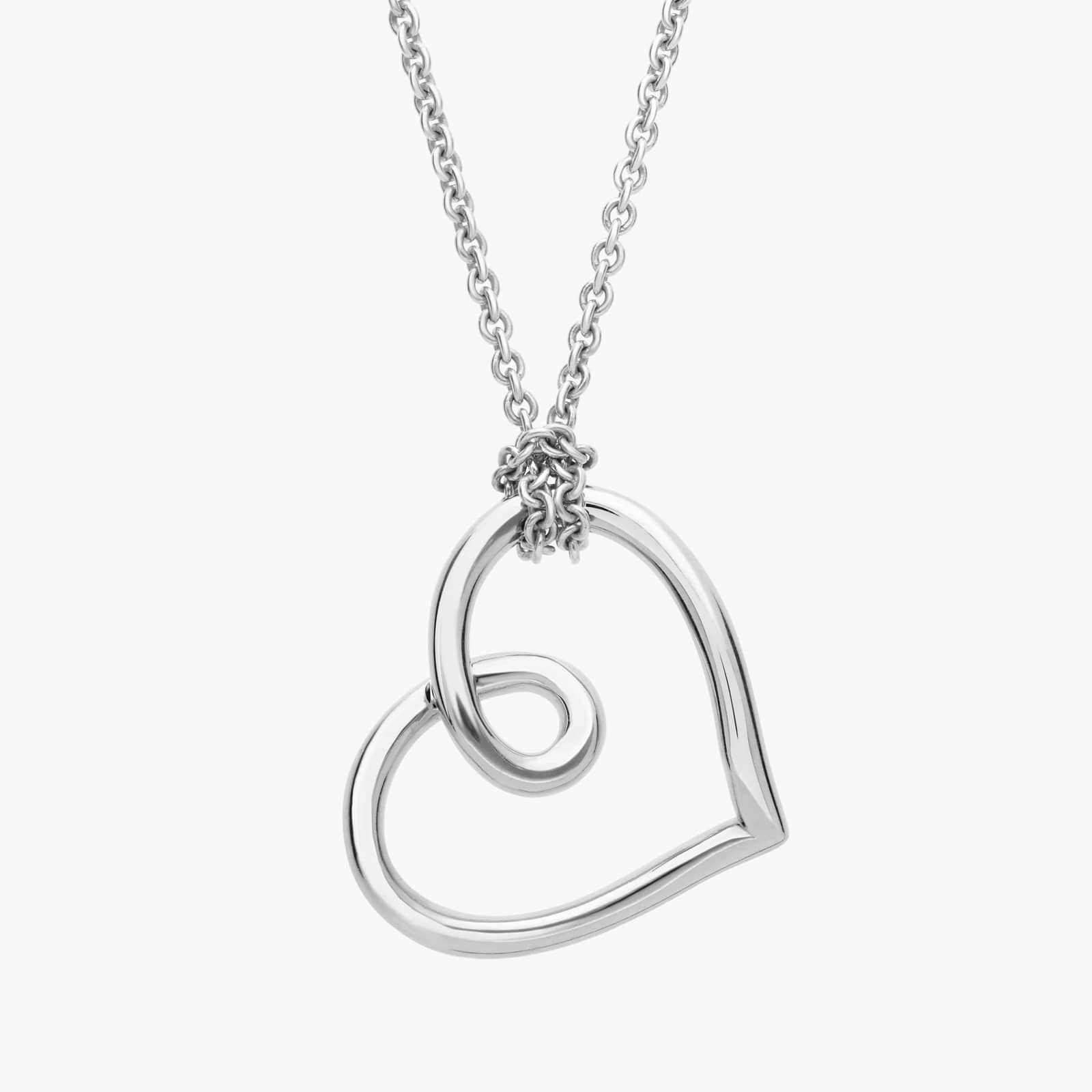 18" Open Heart Pendant in Sterling Silver