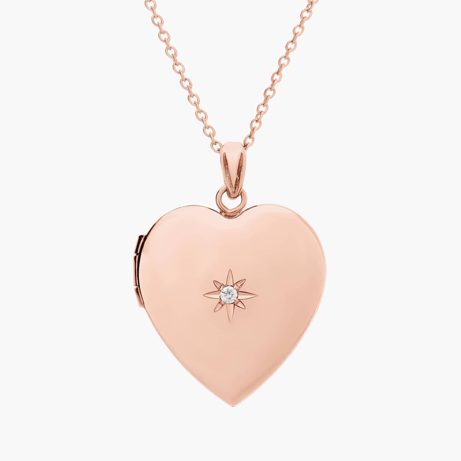 18" Sweetheart Locket with Diamond Detail in 14k Rose Gold