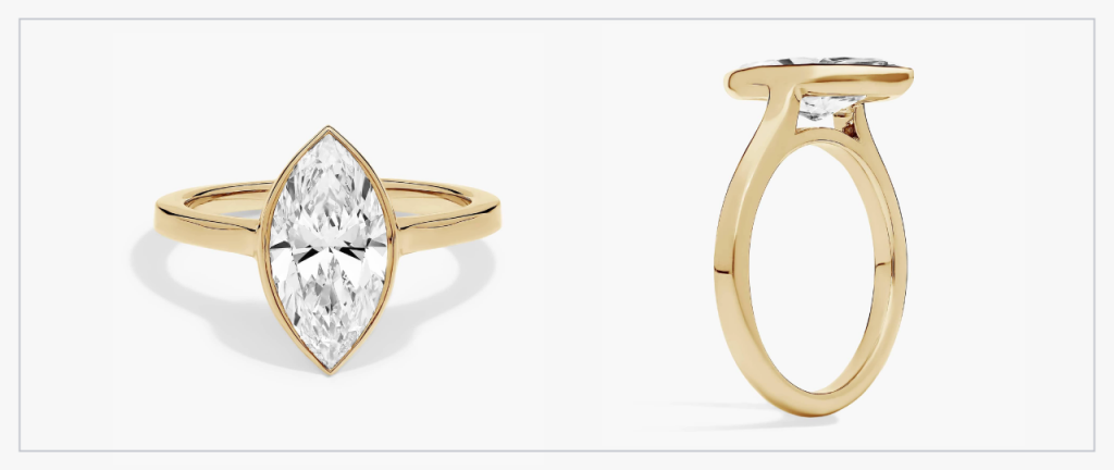 18k gold marquise engagement ring.