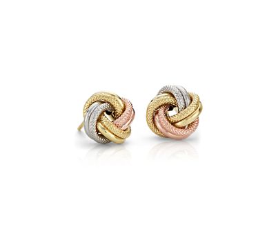 Tri-color 14k Gold Love Knot Stud Earrings