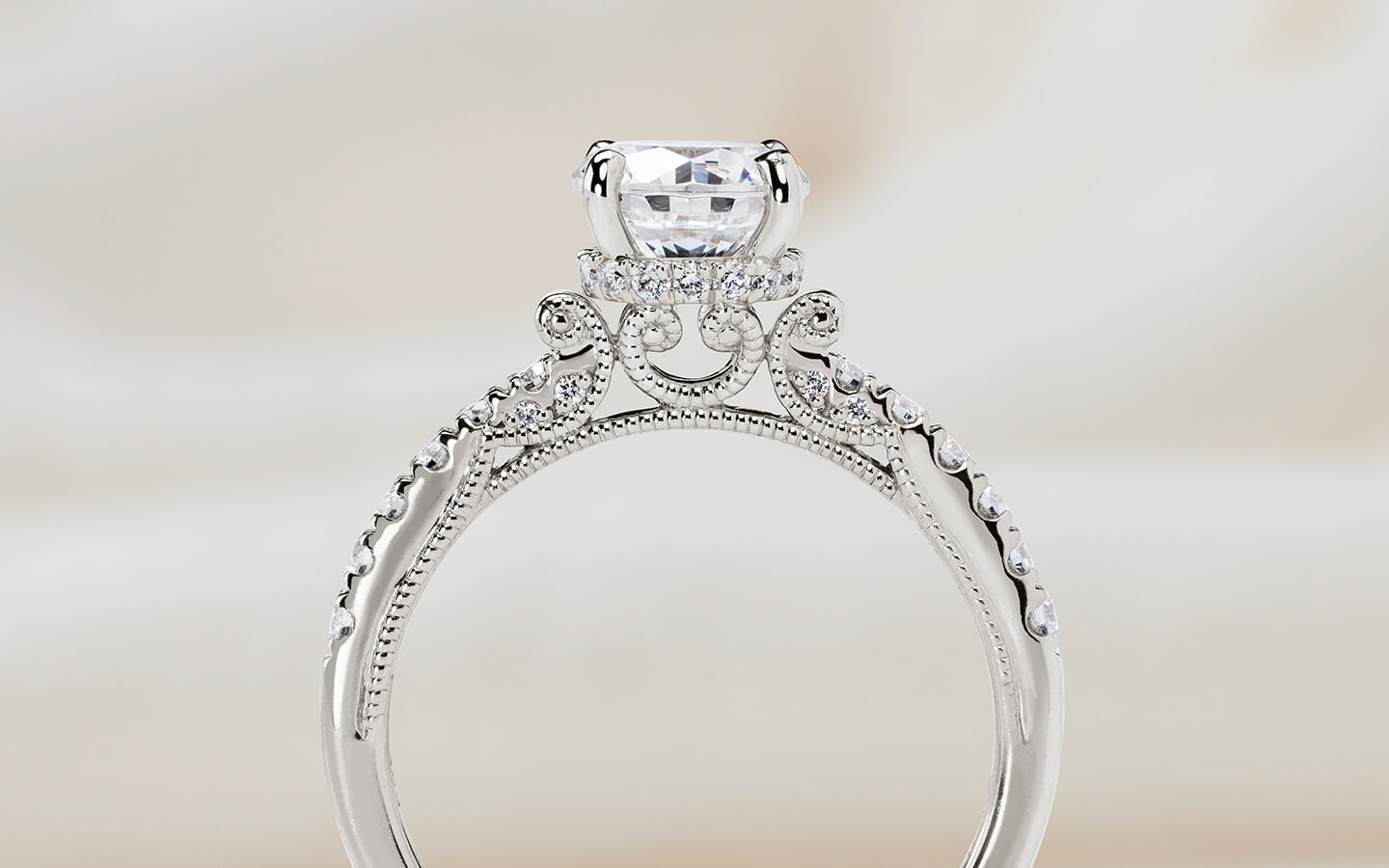 Close up of vintage-style engagement ring