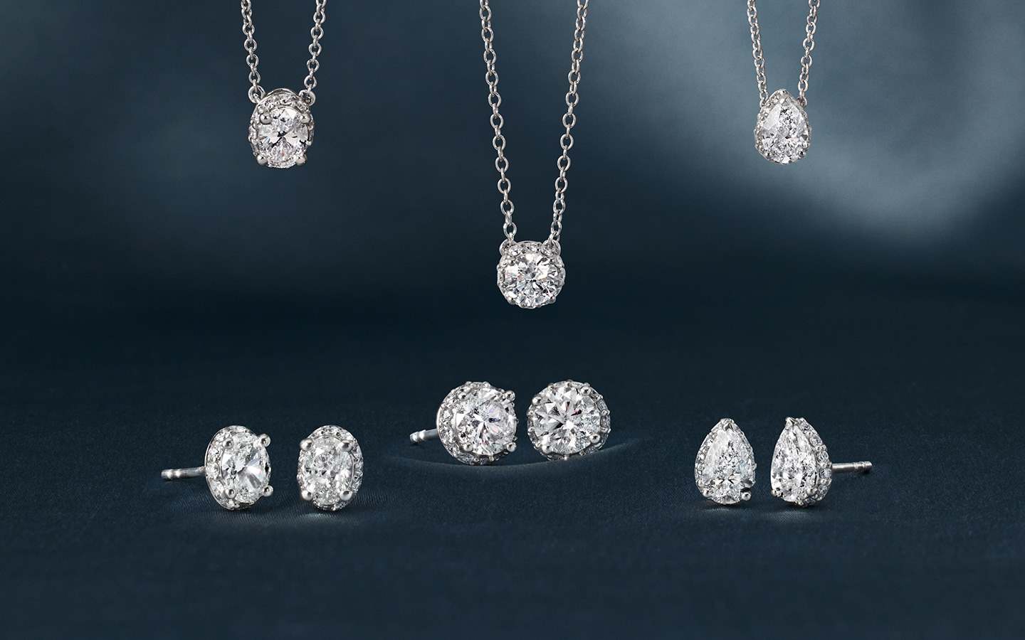 Diamond necklaces and earrings.