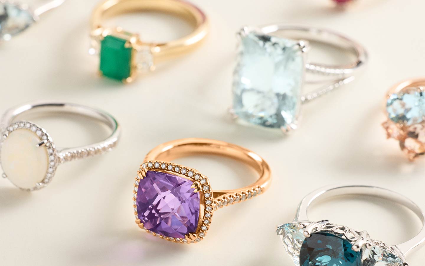 Fine jewelry with diamonds and gemstones