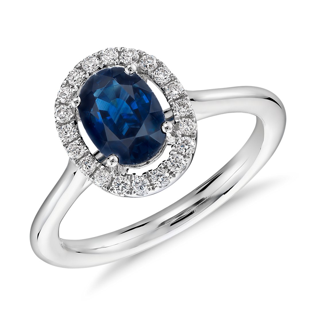 Floating Oval Sapphire and Diamond Micropavé Diamond Halo Ring