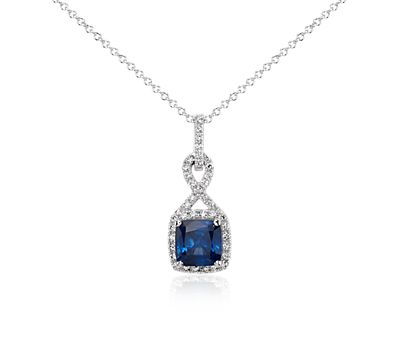 Cushion-Cut Sapphire and Diamond Halo Twist Pendant