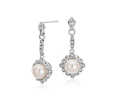Vintage-Inspired Freshwater Cultured Pearl Earrings in Sterling Silver