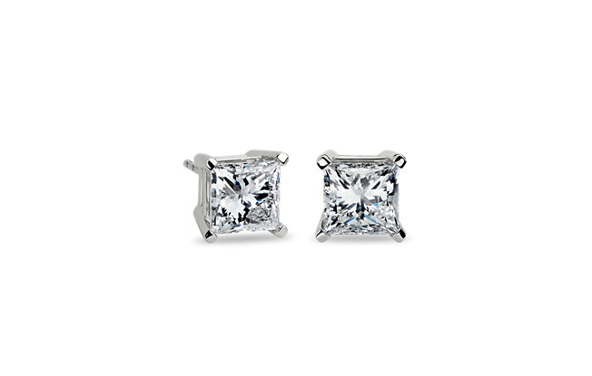 Princess Cut Diamond Earrings in 14k White Gold