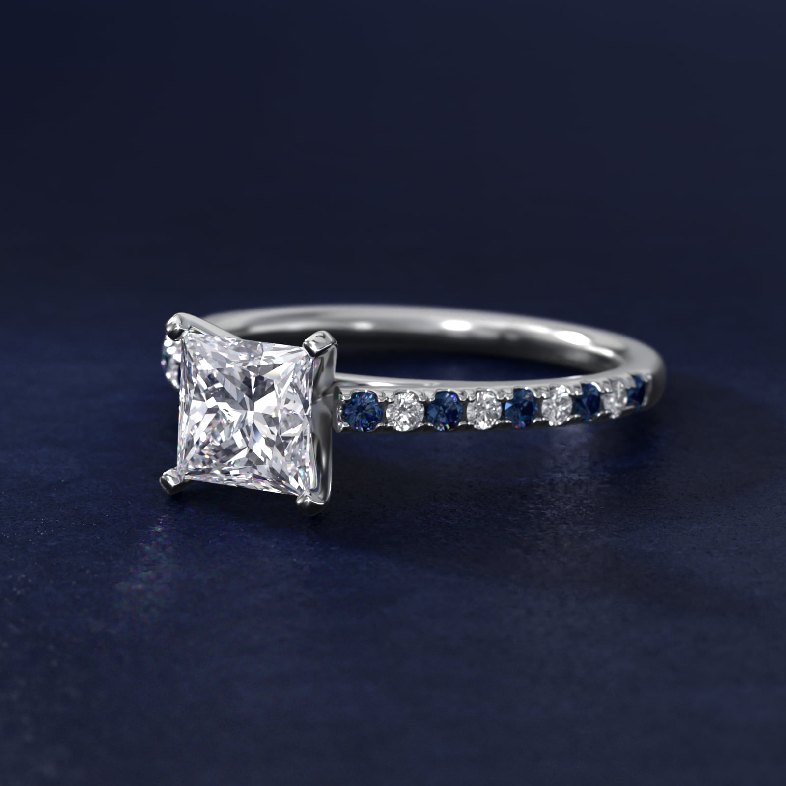 Riviera Micropavé Sapphire and Diamond Engagement Ring in 14k White Gold