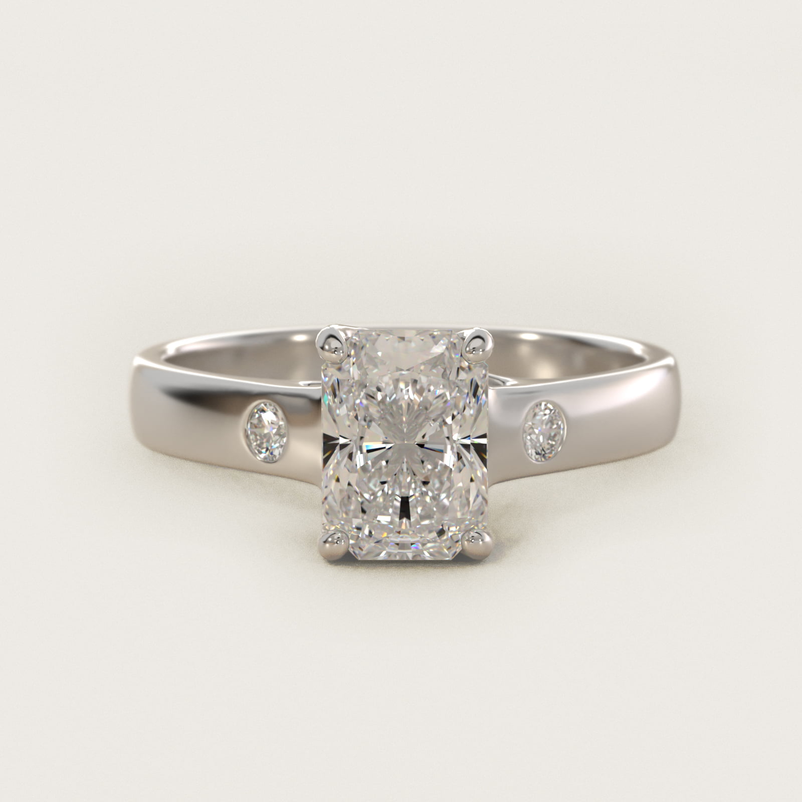 Cross Prong Solitaire Engagement Ring With Diamond Accent In 14K White Gold