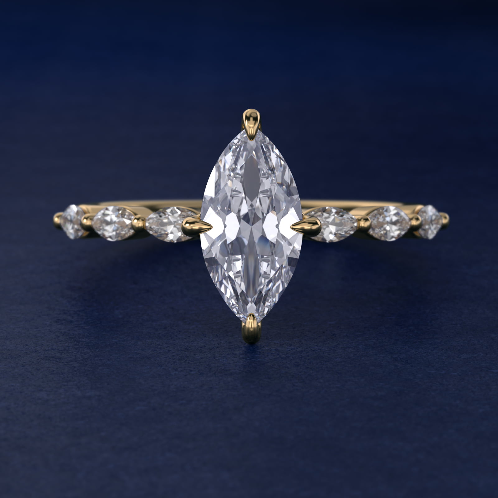 Marquise Cut Side Stone Diamond Shared Prong Engagement Ring In 14K Yellow Gold