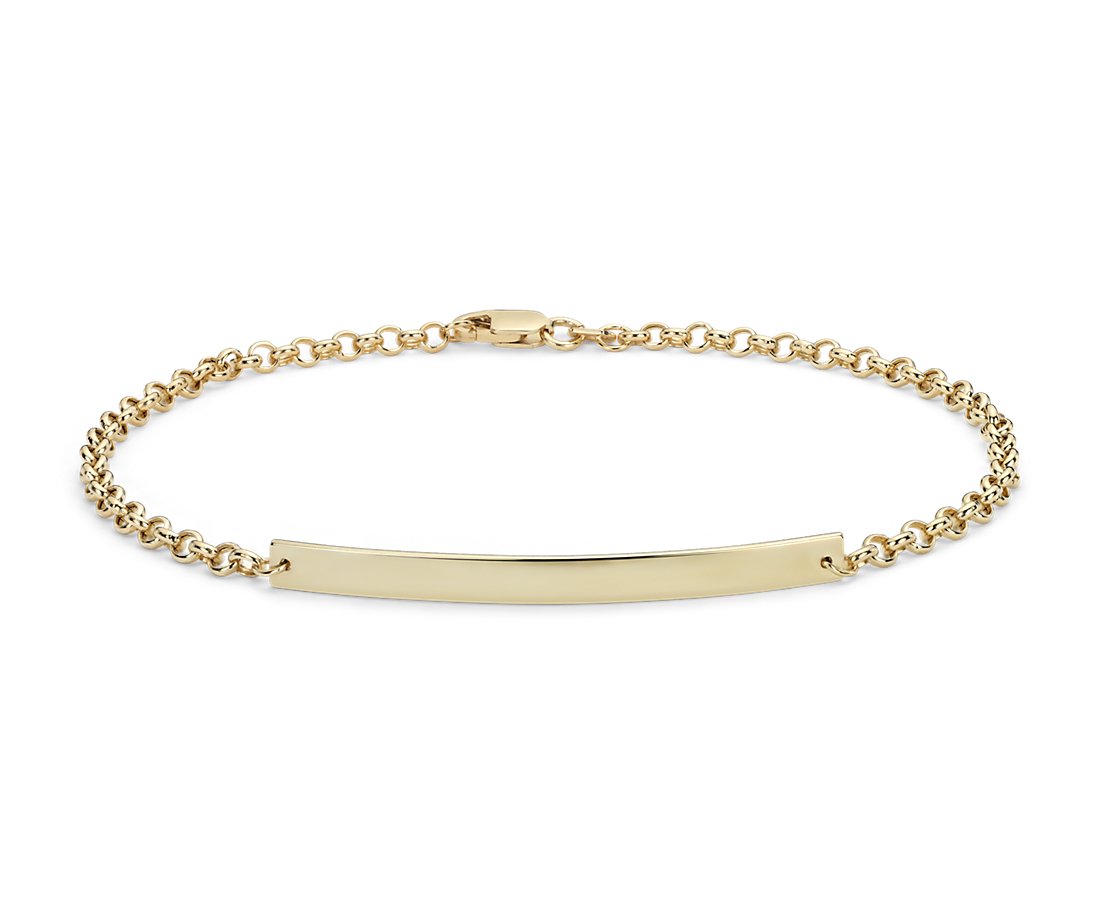 Engravable bar bracelet in 14k yellow gold