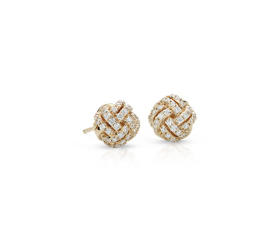 Love Knot Diamond Earrings in 14k Yellow Gold