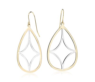 Two-Tone Teardrop Dangle Earrings in 14k Yellow Gold