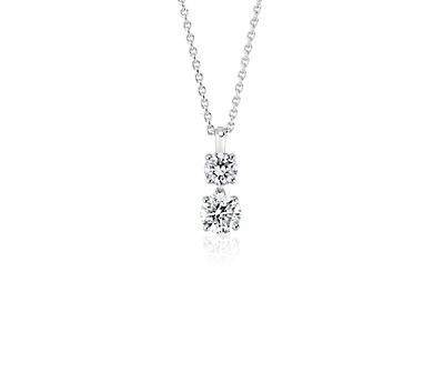 Two-Stone Diamond Drop Pendant in 14k White Gold (1 ct. tw.)