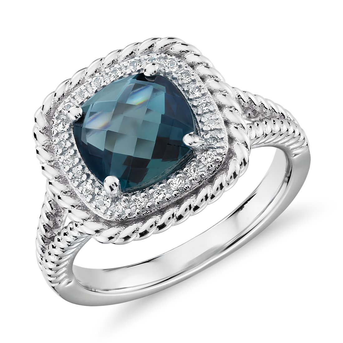 Corda Cushion-Cut London Blue Topaz Halo Ring