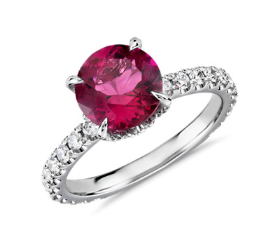 Rubellite Tourmaline and Diamond Crown Ring