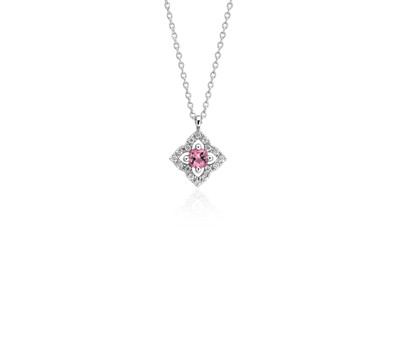 Petite Pink Tourmaline and Diamond Floral Pendant