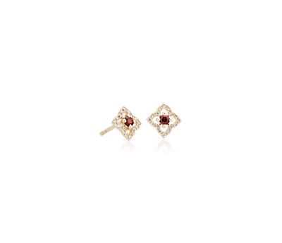 Petite Garnet Floral Stud Earrings