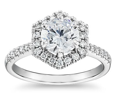 Hexagon Diamond Halo Engagement Ringn(Carly customized it by opting for no sidestones)