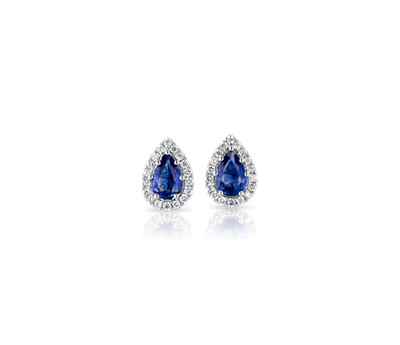 Pear-shaped sapphire earrings with diamond halos