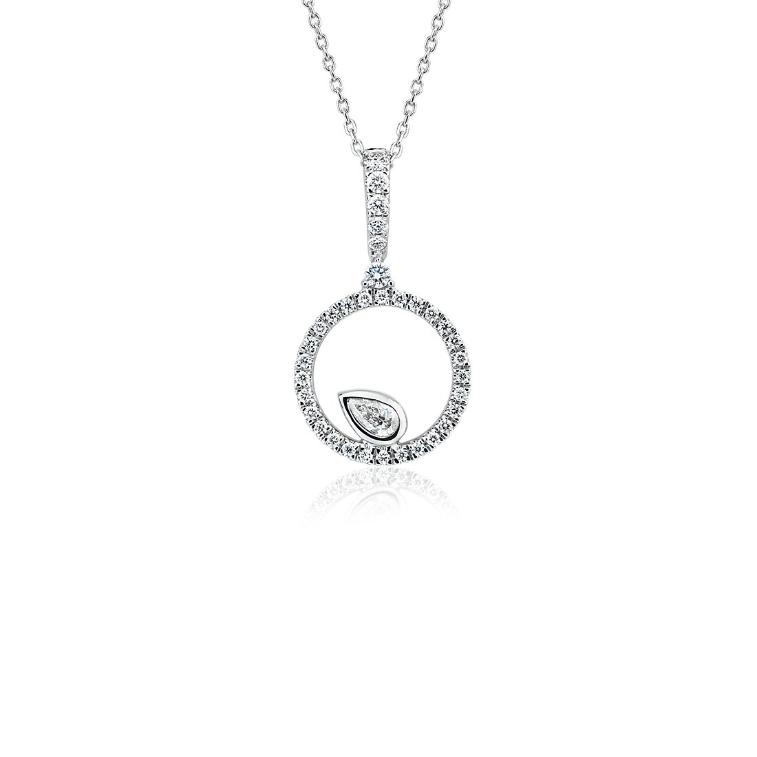 Diamond Circle with Pear Accent Pendant in 14k White Gold