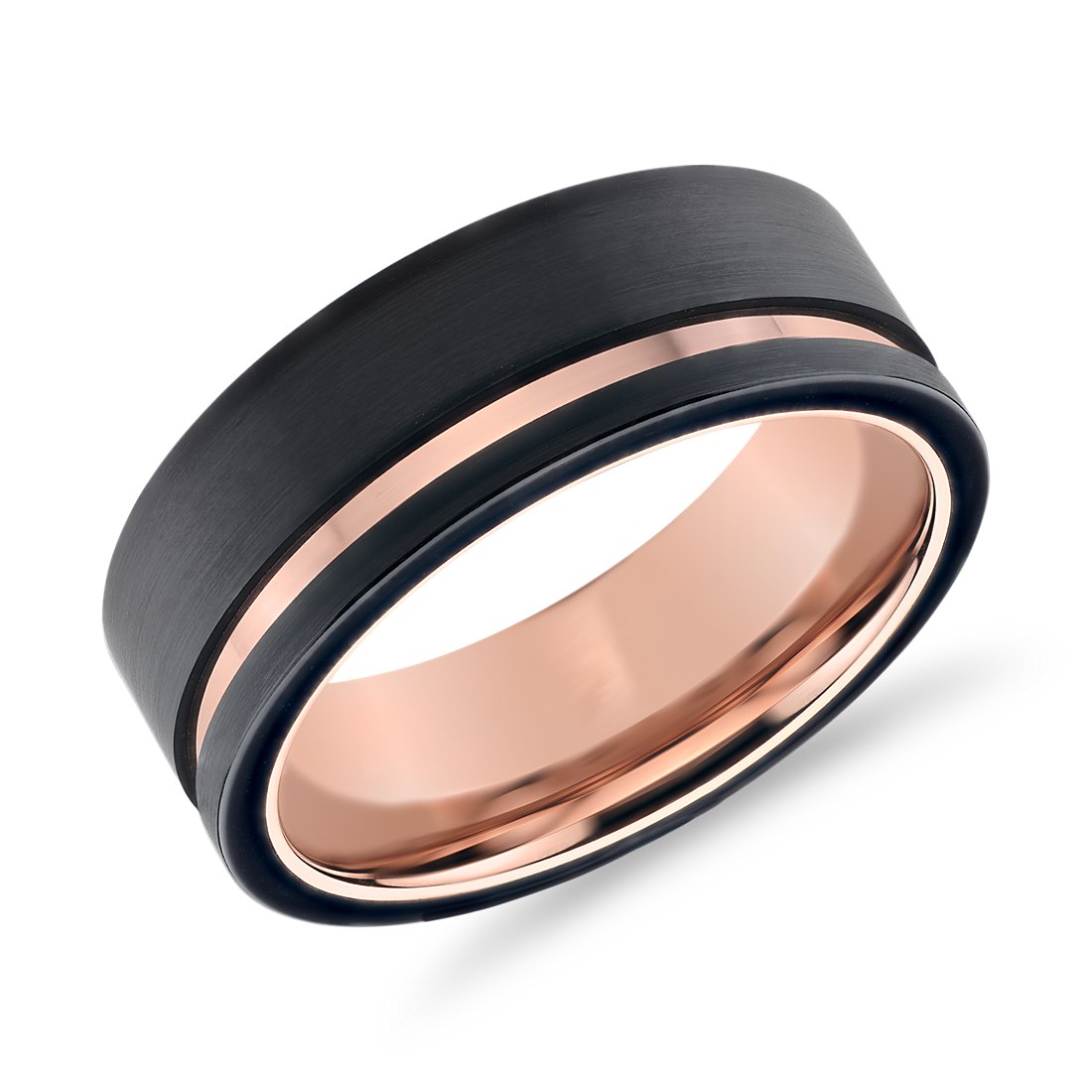 Asymmetrical Black u0026 Rose Engraved Wedding Band