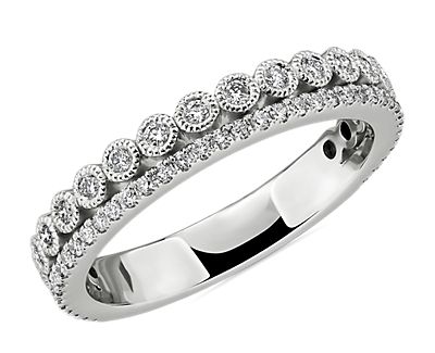 Double Row Pavé and Milgrain BezelnDiamond Wedding Ring