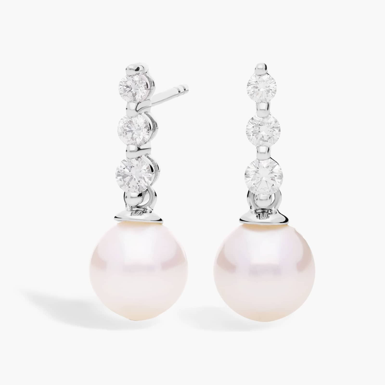 Akoya Cultured Pearl and Diamond Drop Earrings in 18k White Gold (6.5mm)