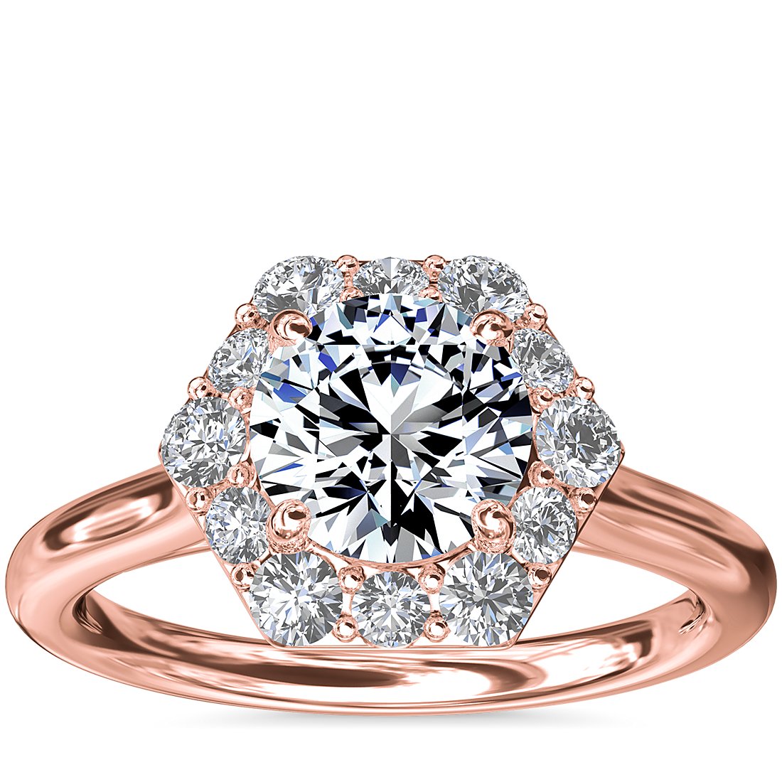 Pavé Hexagon Halo Diamond Engagement Ring