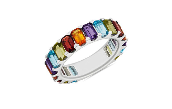 Octagon Multi-Stone Eternity Band in Sterling Silver