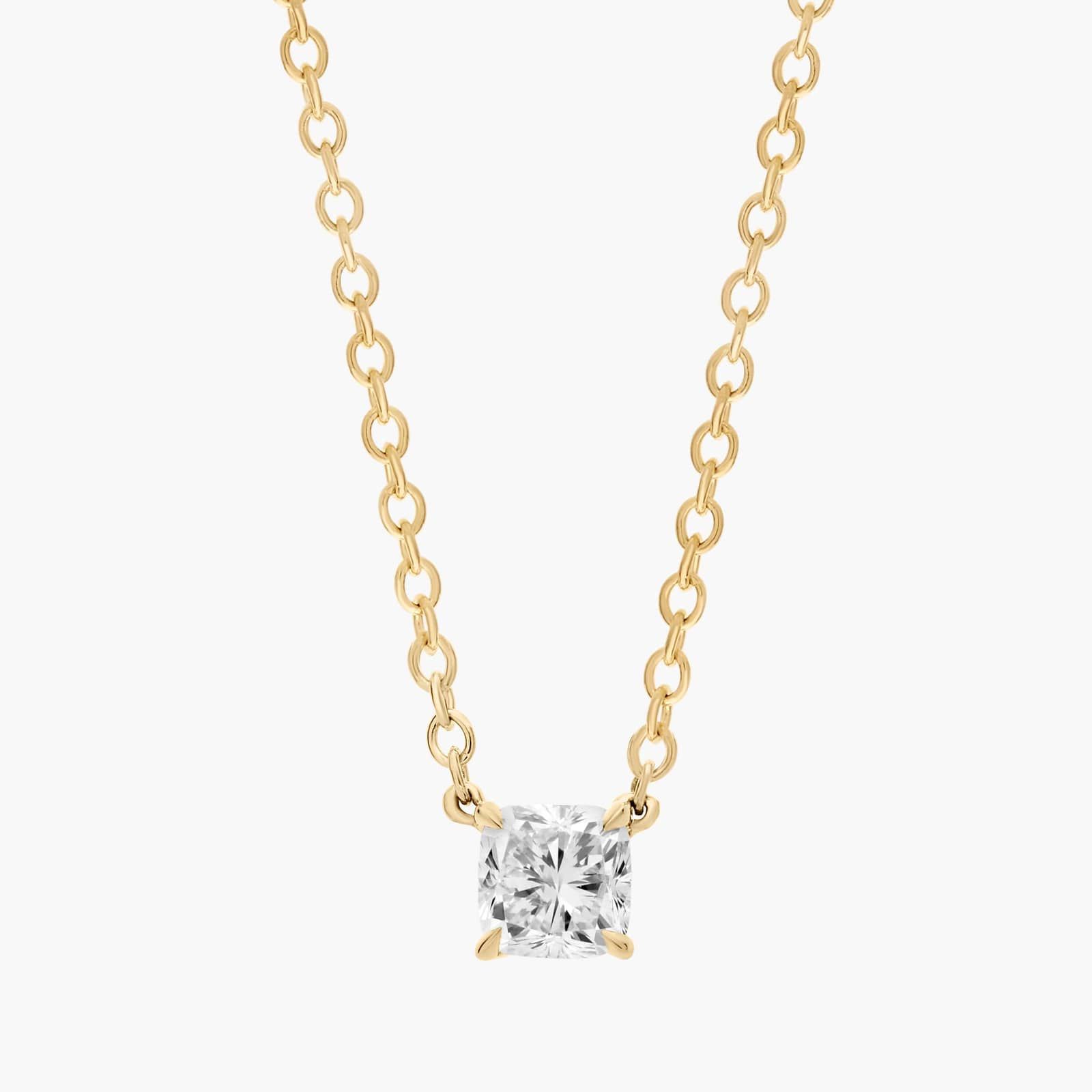 Cushion Cut Diamond Solitaire Pendant In 14K Yellow Gold