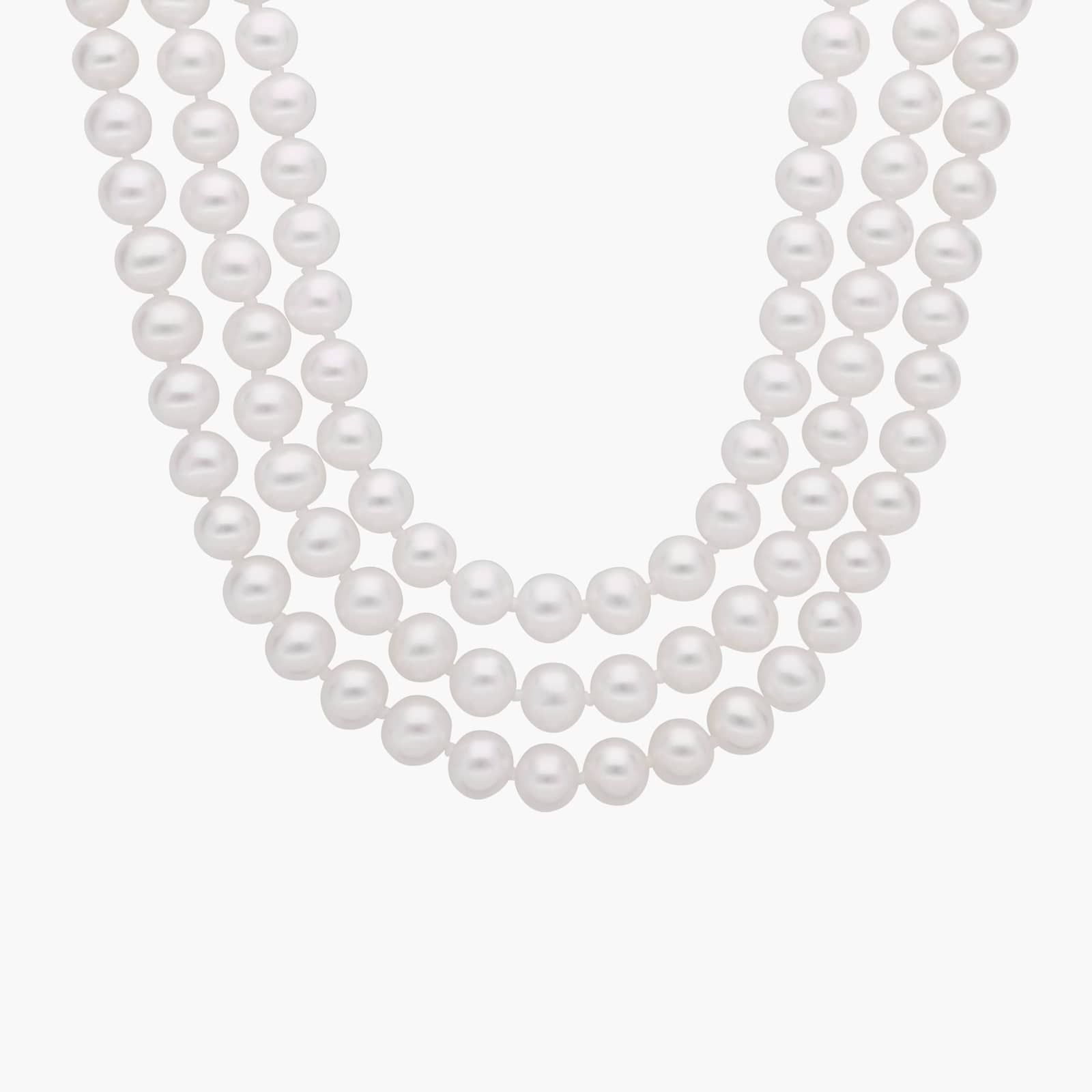 Triple-Strand Freshwater Cultured Pearl Strand Necklace in 14k White Gold (6mm)
