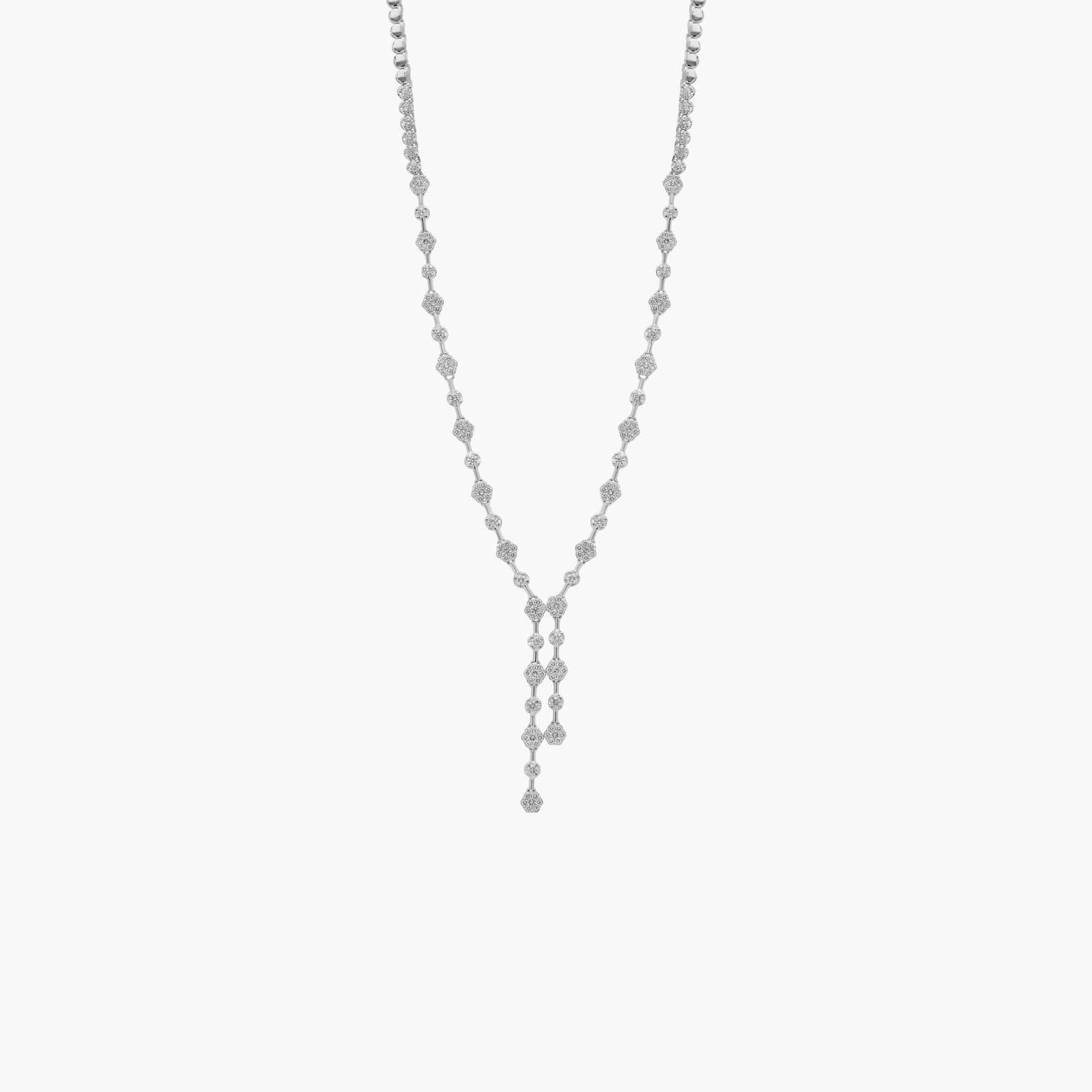 Diamond Beaded Drop Lariat Necklace in 14k White Gold (2 Ct. Tw.)