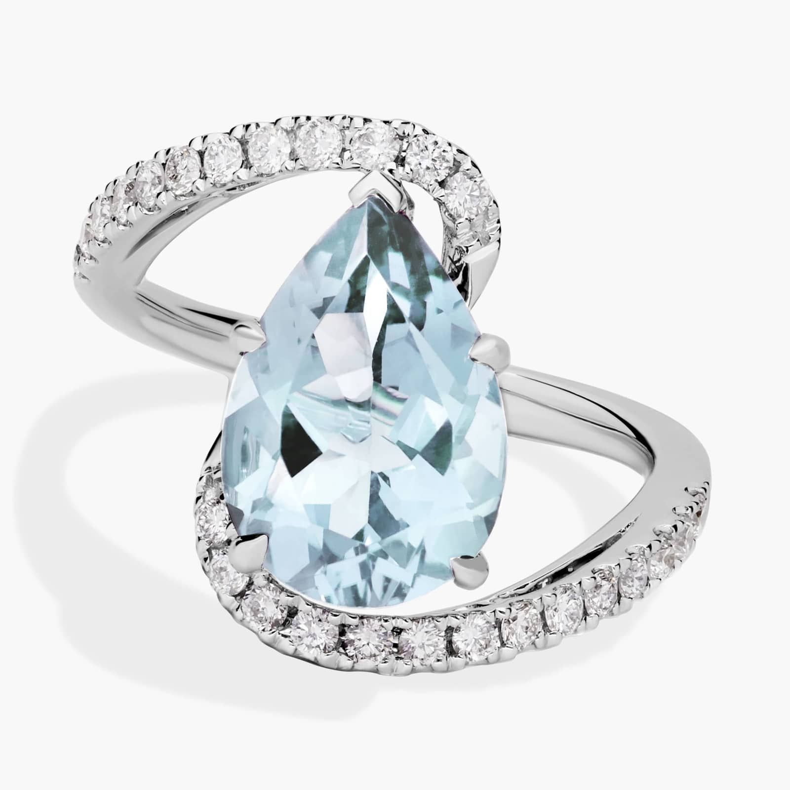 Pear Shaped Aquamarine and Diamond Twist Band in 14k White Gold
