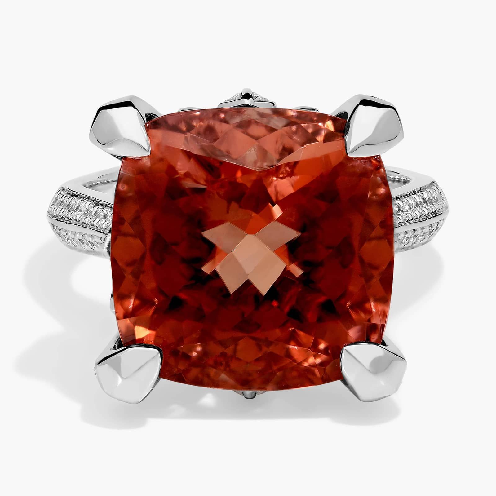 Extraordinary Collection: Square Fire Morganite and Diamond Ring in 18k White Gold