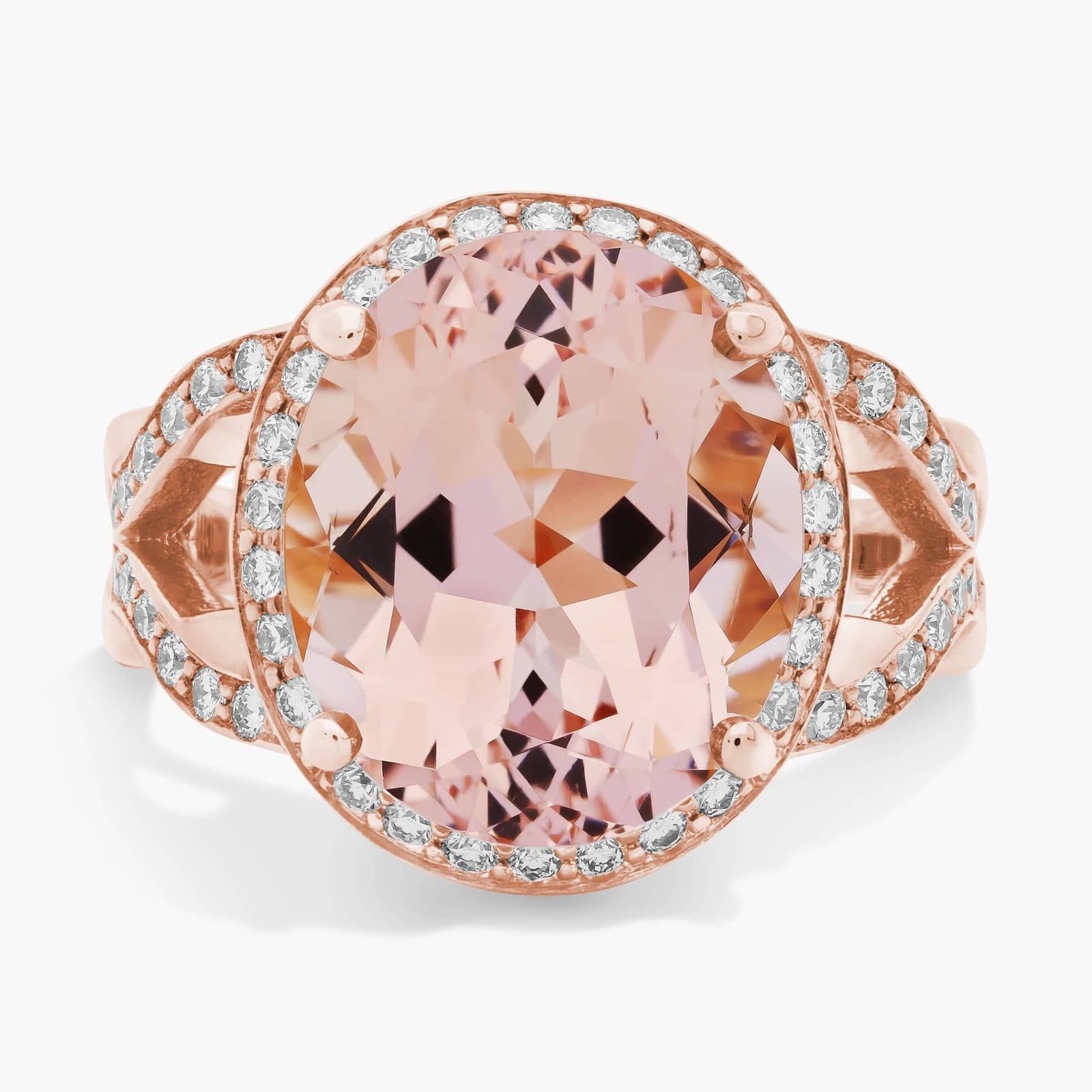 Morganite and Diamond Halo Ring in 18k Rose Gold