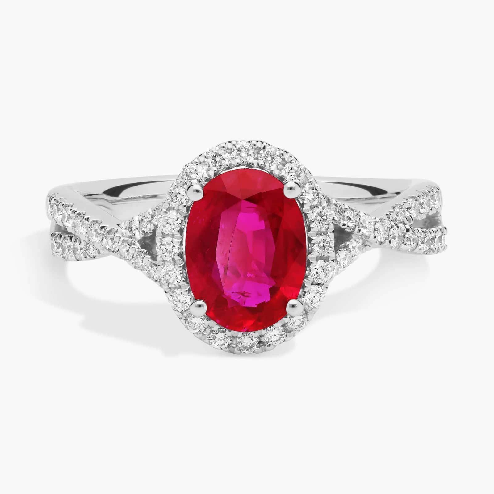 Oval Ruby and Diamond Halo Twist Ring