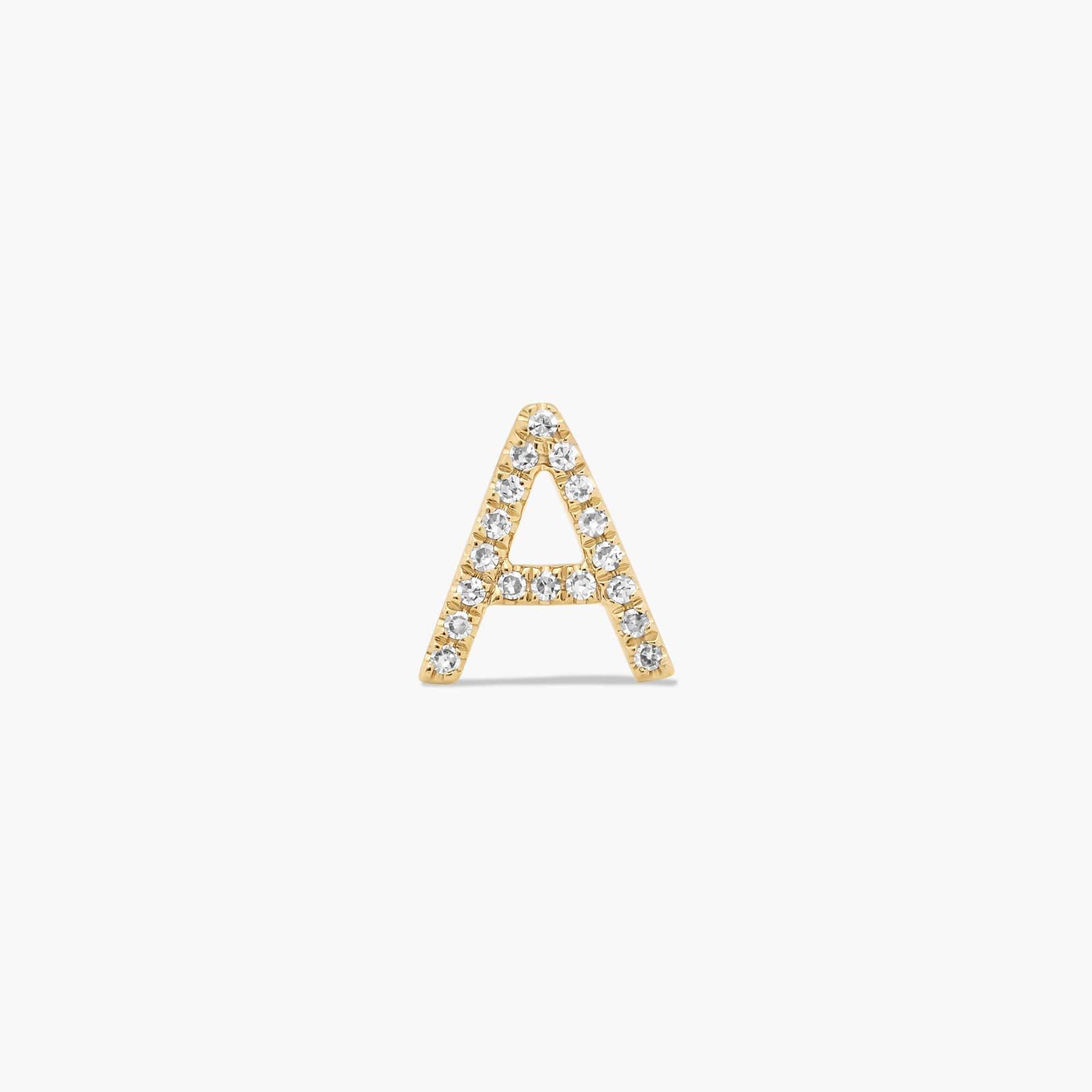 A Initial Pavé Diamond Stud Earring In 14k Yellow Gold