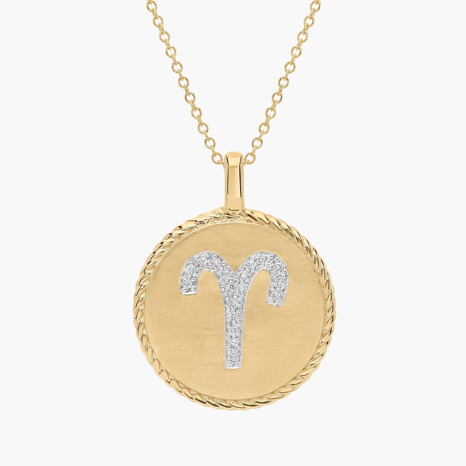 Aries Pavé Diamond  Zodiac Pendant in 14k Yellow Gold