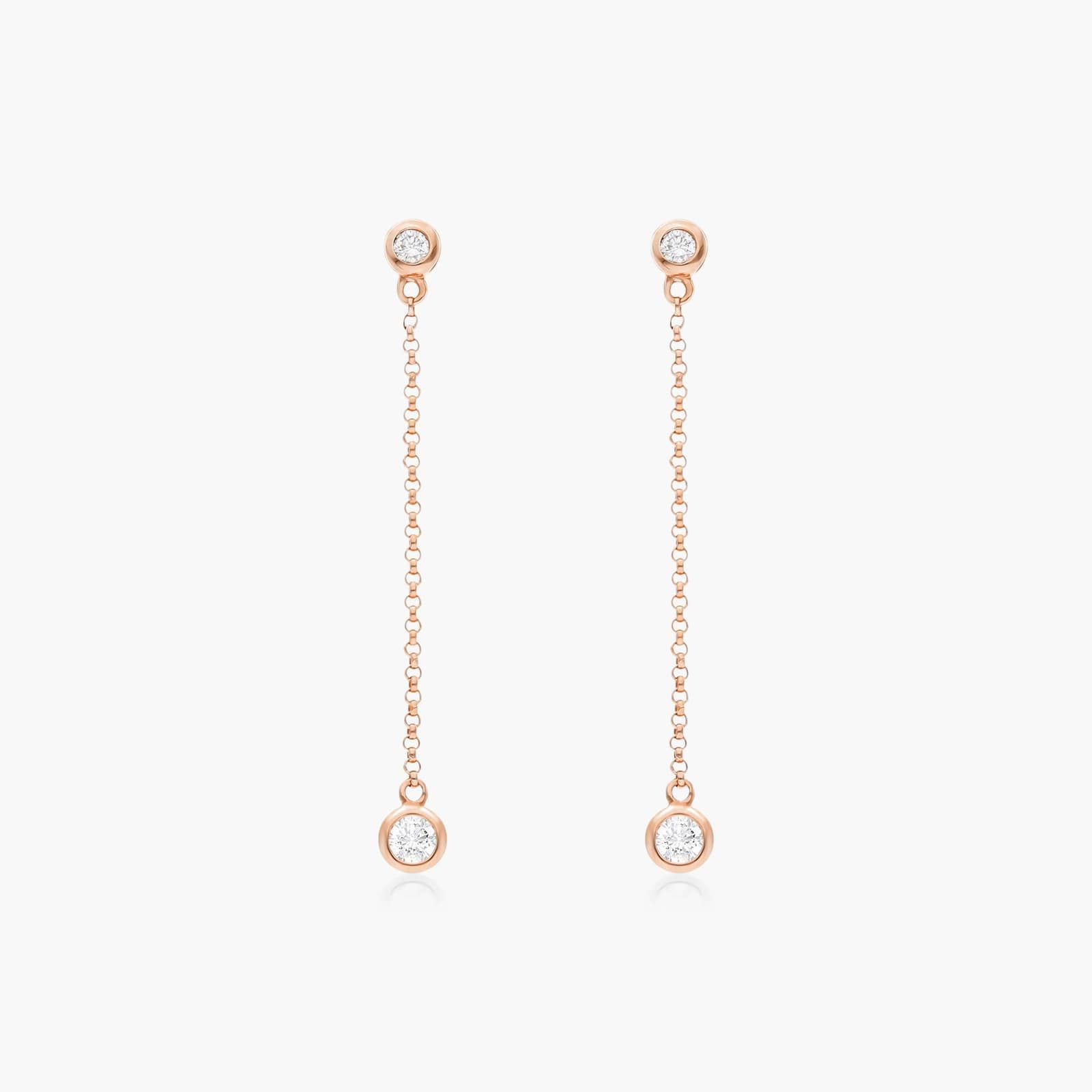 Bezel Set Chain Diamond Drop Earrings In 14K Rose Gold