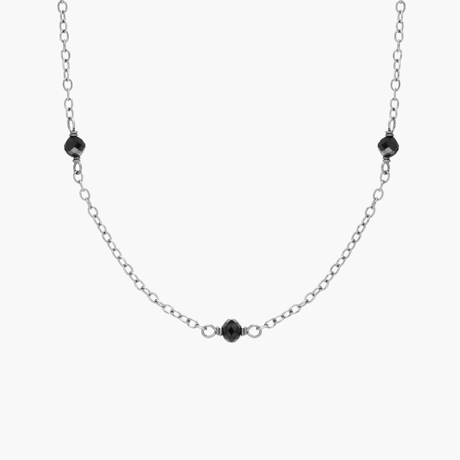 Black Diamond Bead Necklace in Sterling Silver (1 Ct. Tw.)