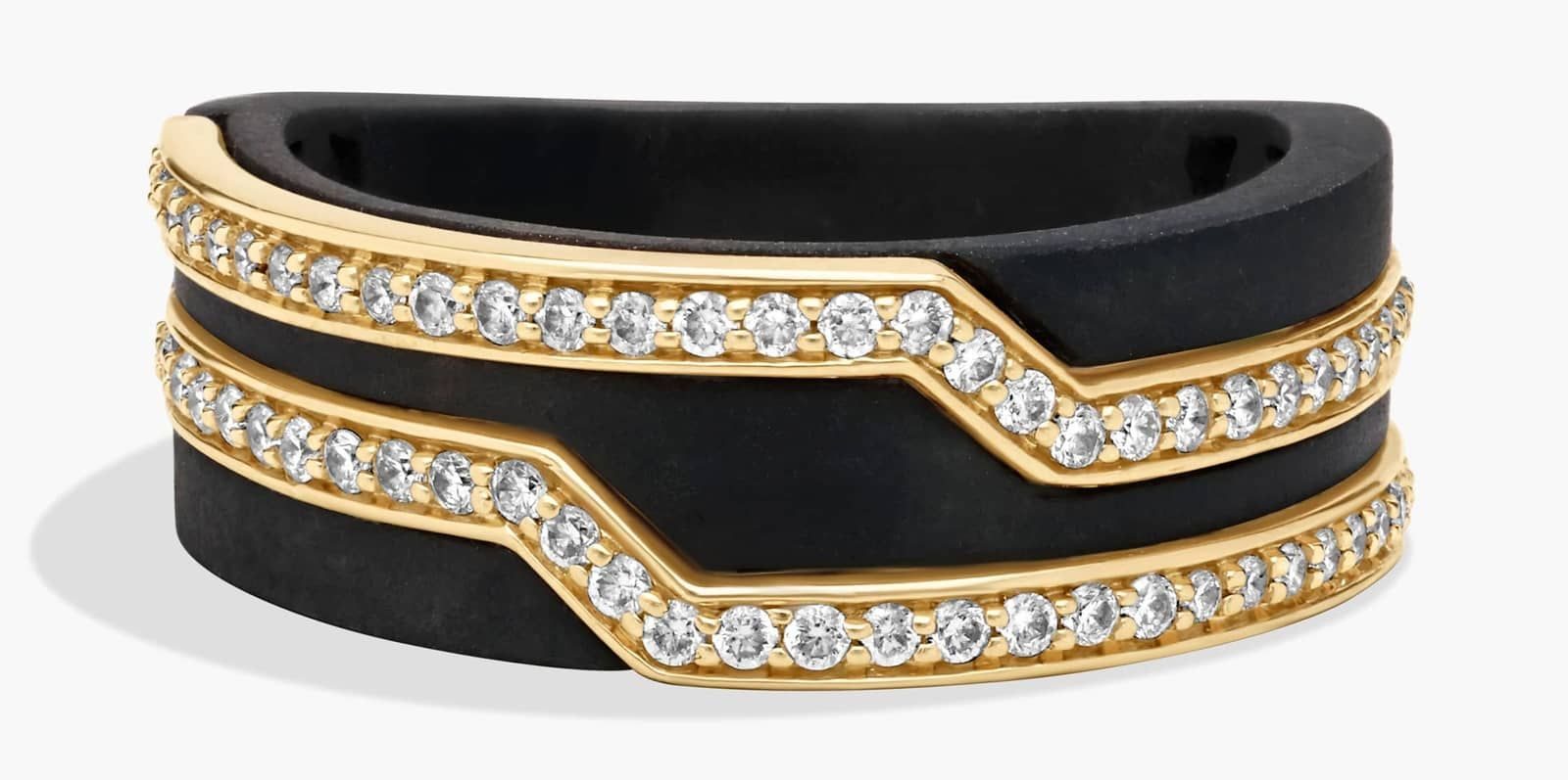 Art Deco Zig-Zag Lab Grown Diamond Fashion Ring in 14K Yellow and Black Gold