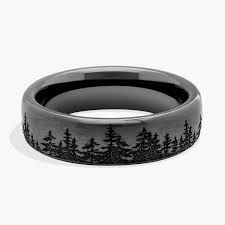 Black Treeline Wedding Ring in Titanium