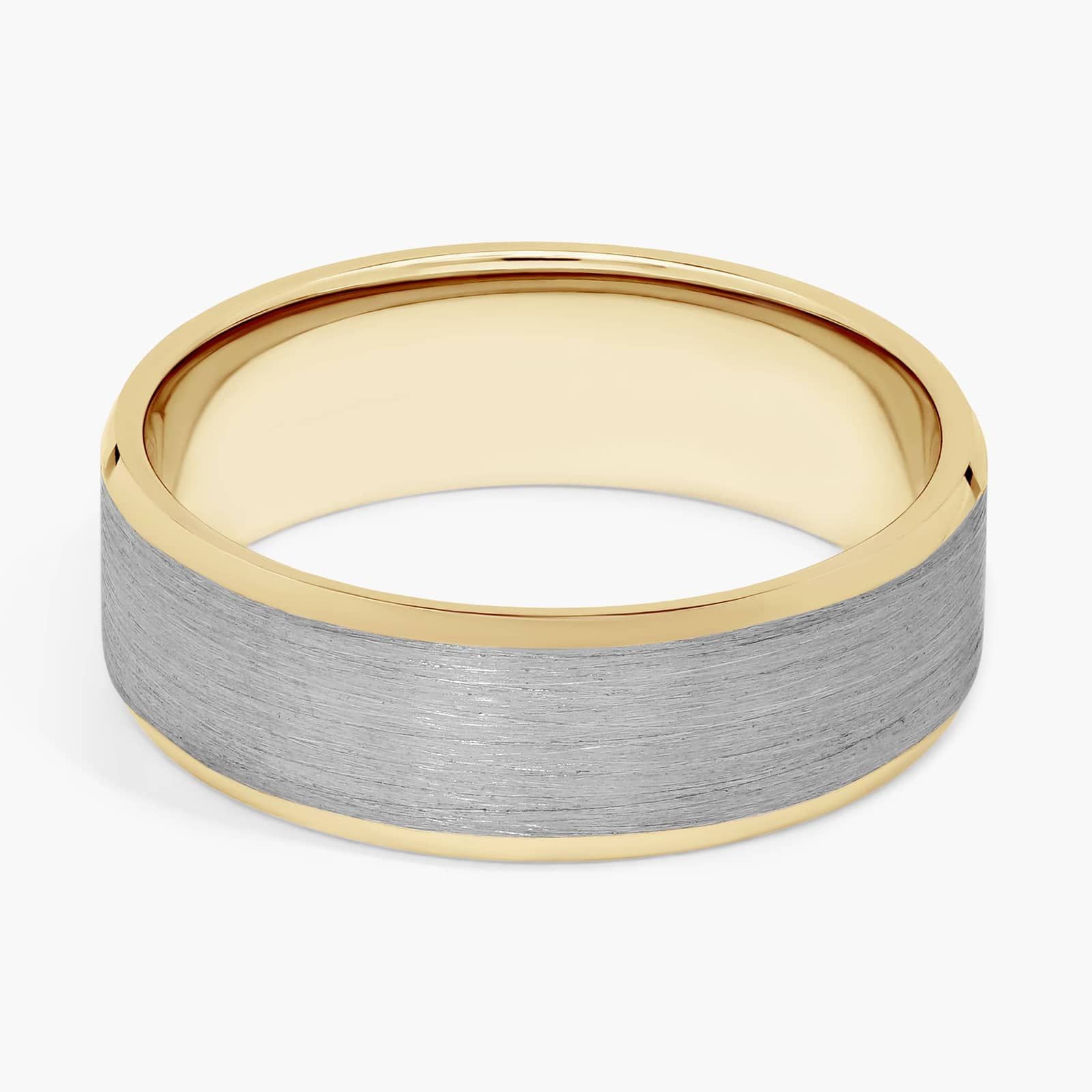 Brushed Beveled Edge Wedding Ring in 14k White and Yellow Gold