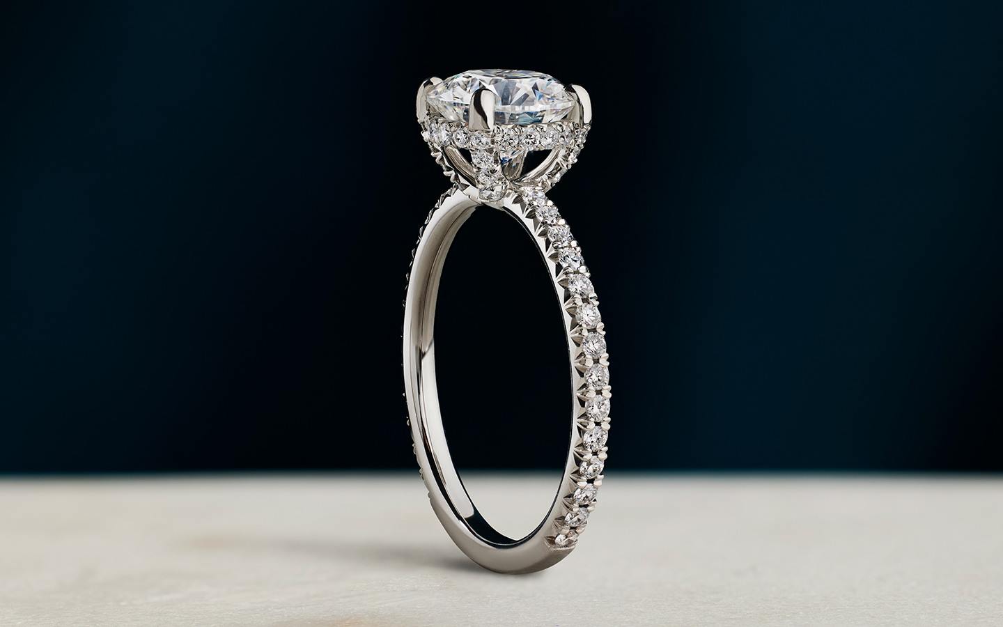 Diamond cathedral engagement ring 